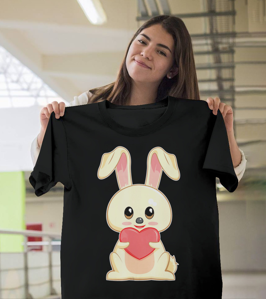Chibi Bunny Holding Heart Valentines Cute T-Shirt