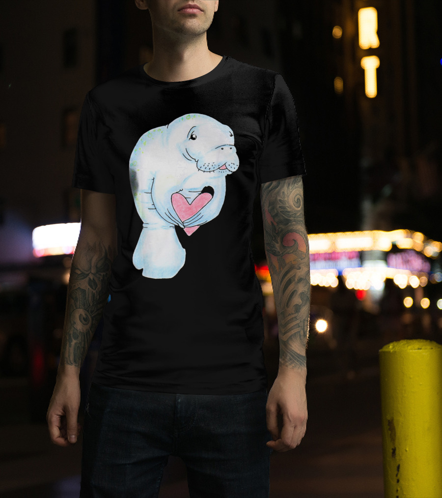 Manatee Holding Heart Valentines Day T-Shirt