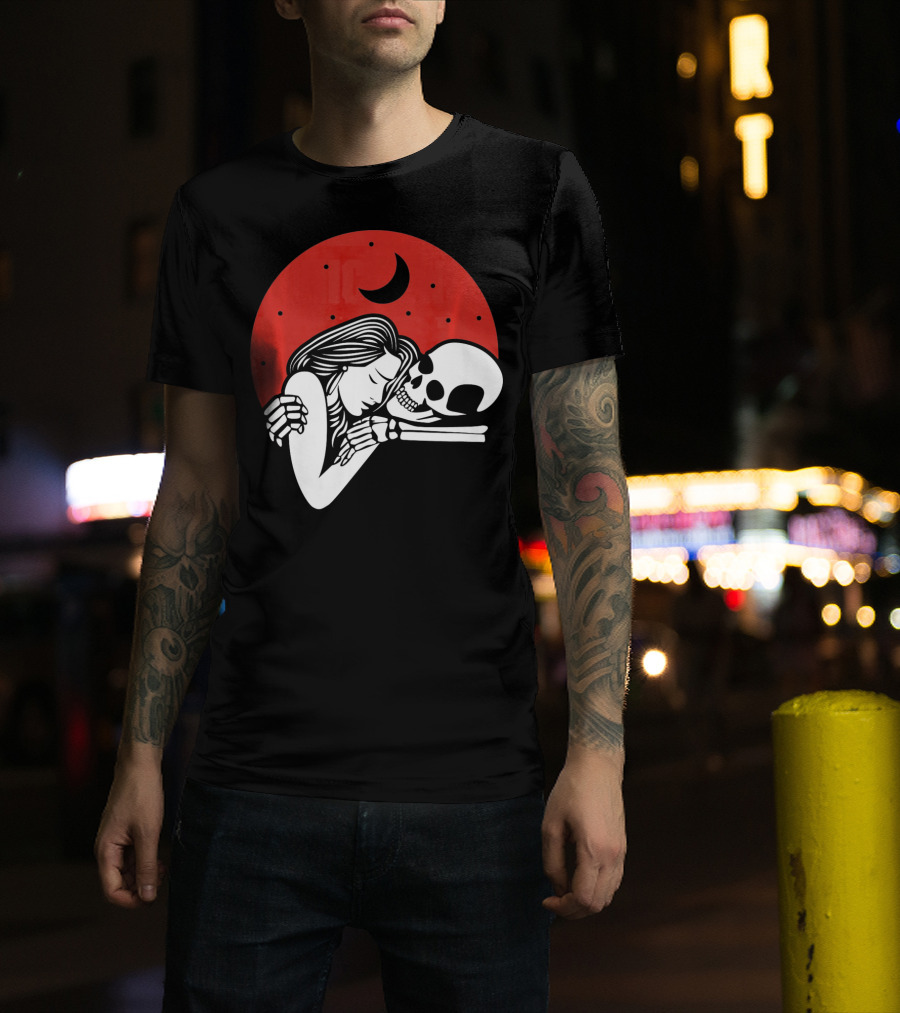 Cute Skeleton Romantic Valentines Moon Embrace T-Shirt