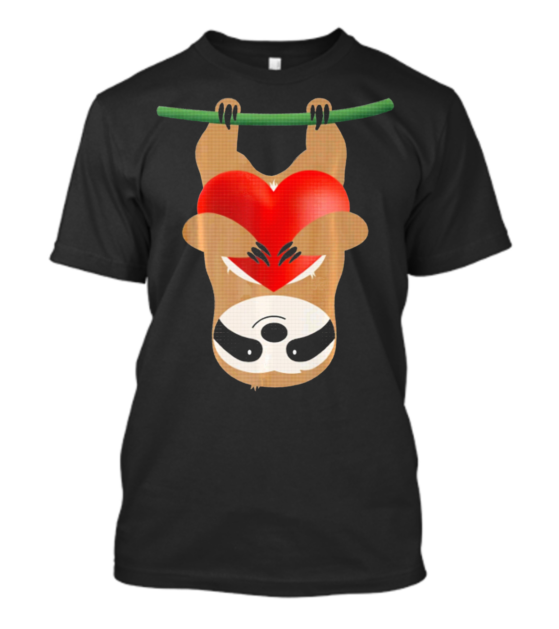 Cute Upside Down Sloth Hugging Red Heart Valentines Love T-Shirt