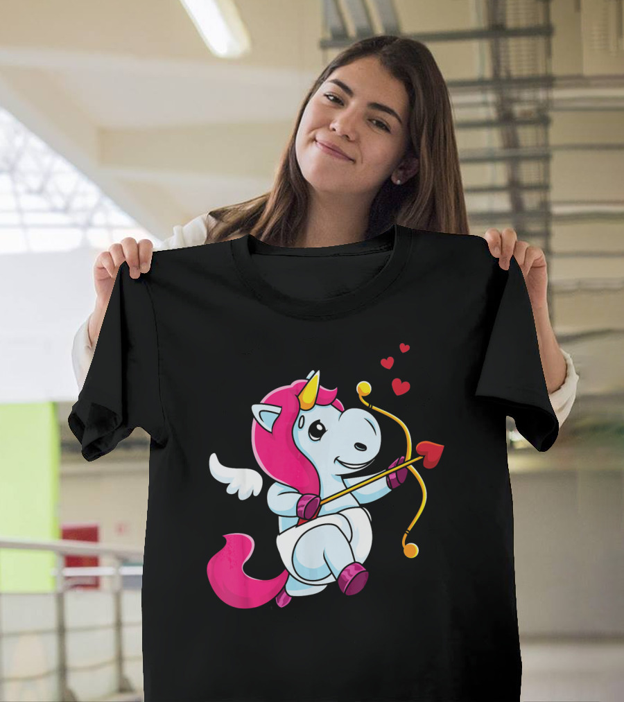 Cupid Unicorn Love Valentines Day Hearts T-Shirt