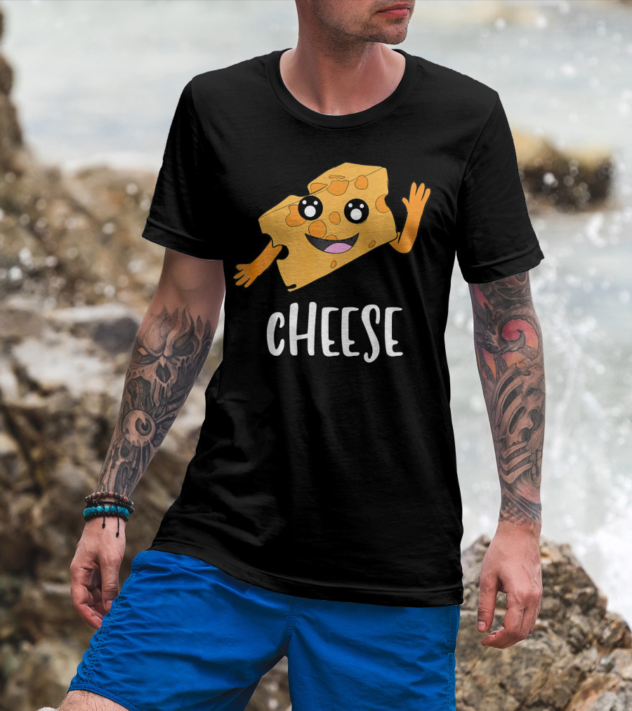 CHEESE Smiling Cartoon Cheese With Happy Face And Waving Arms T-Shirt