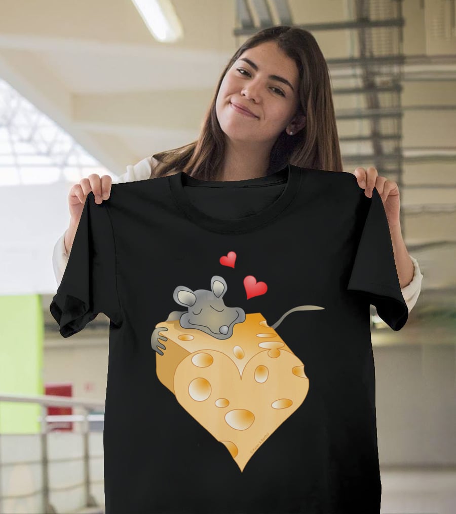 Cheesy Valentine Funny Dairy Heart Mouse Hugging Cheese T-Shirt