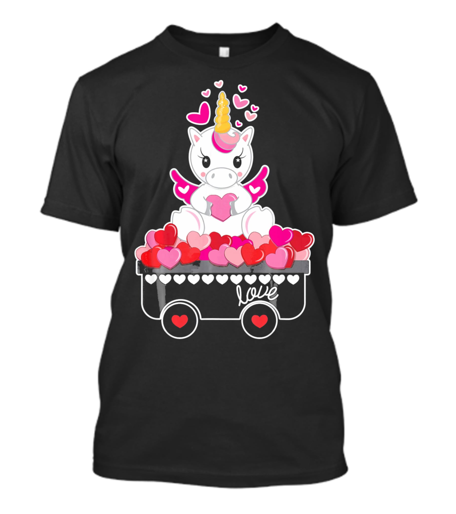 Valentines Day Unicorn Love Wagon With Hearts T-Shirt