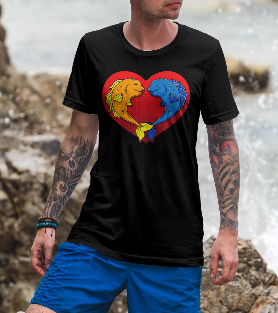 Cute Valentines Day Fish In Heart Fishing T-Shirt