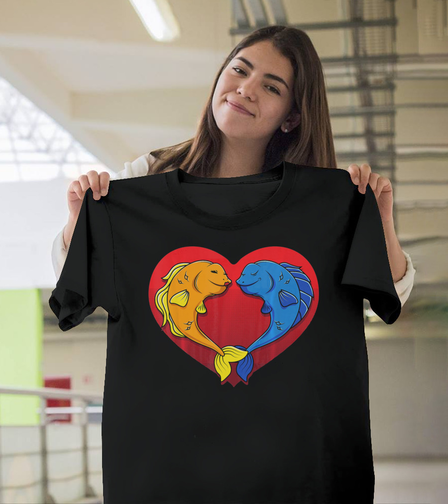 Cute Valentines Day Fish In Heart Fishing T-Shirt