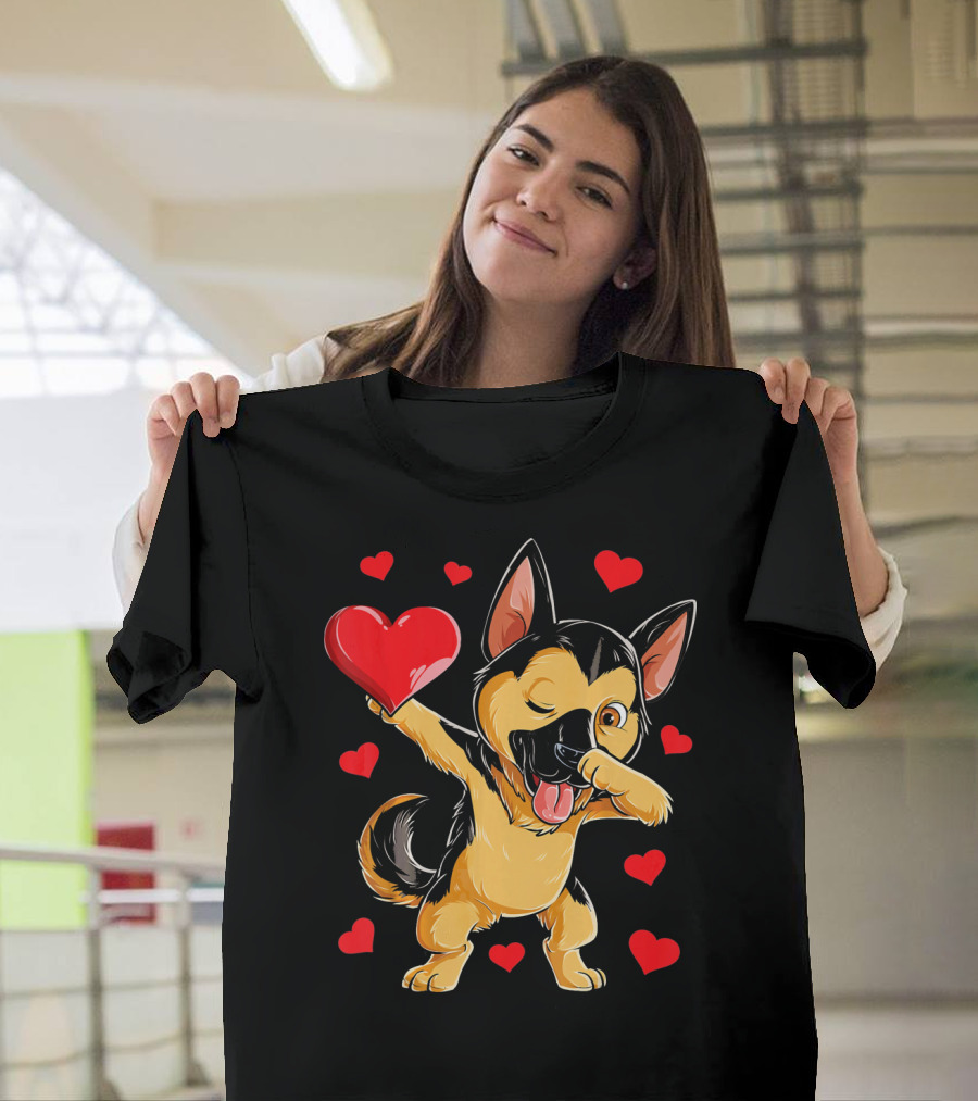 Valentines Day Dabbing German Shepherd with Hearts T-Shirt