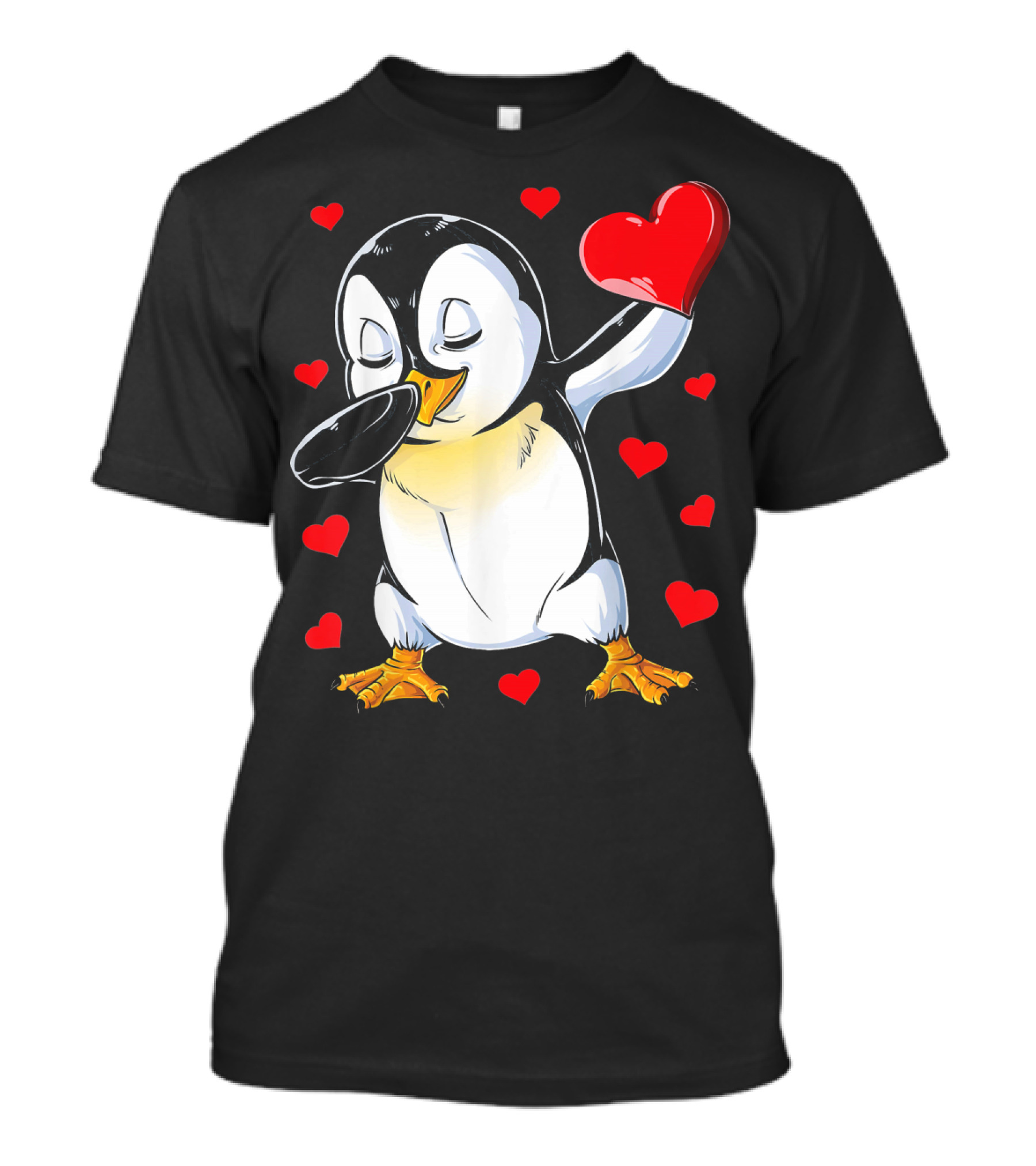Valentines Dabbing Penguin With Heart Surrounded By Red Hearts T-Shirt
