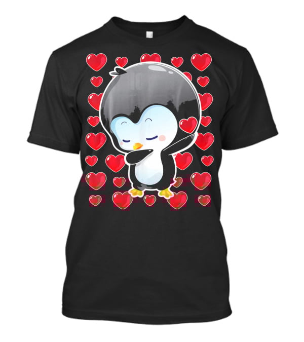 Valentines Day Penguin Dabbing Surrounded By Hearts T-Shirt