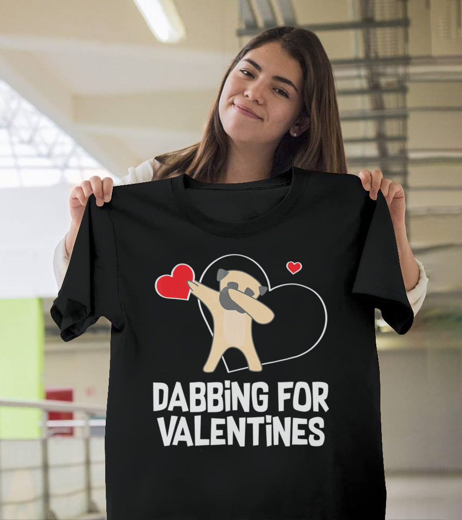 Dabbing Pug for Valentines Hearts Cute T-Shirt