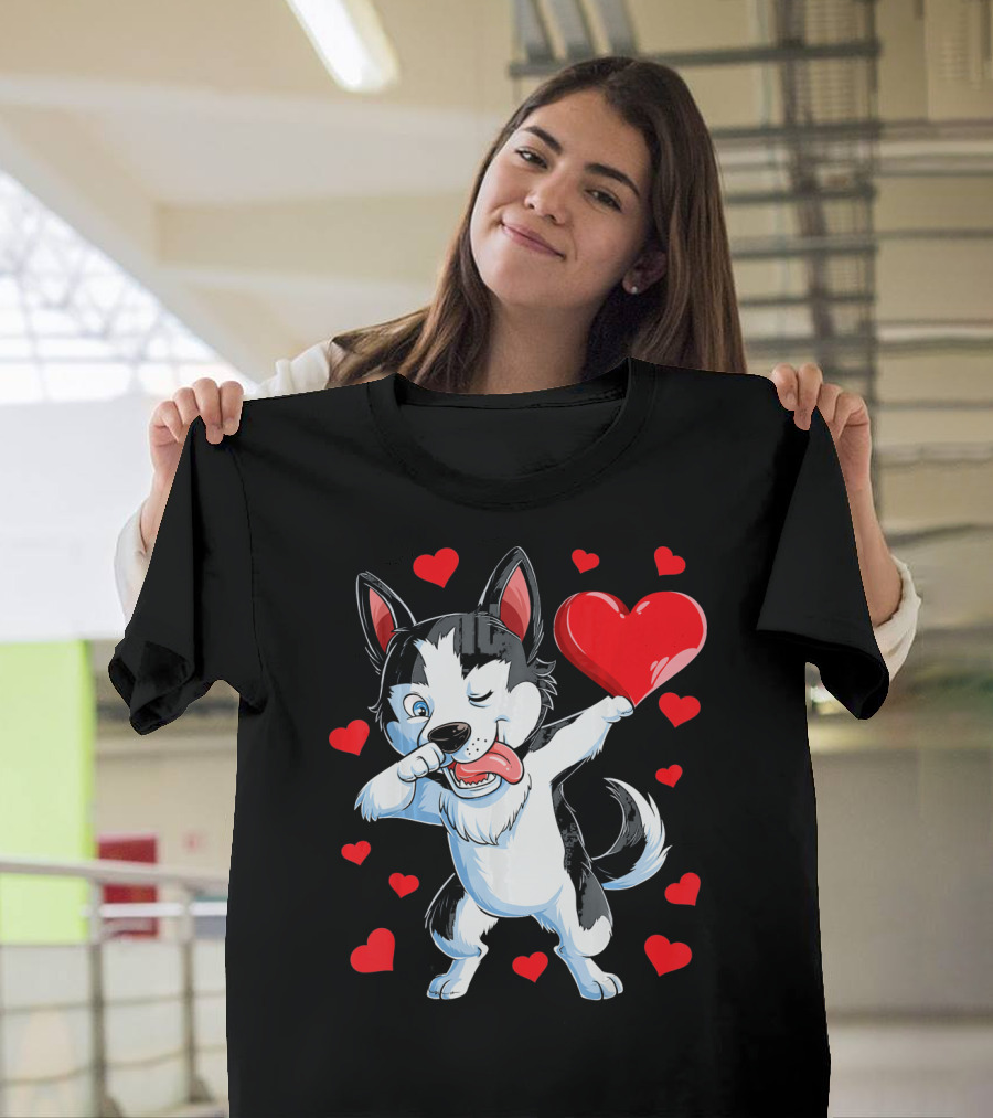 Siberian Husky Dabbing Valentine Heart Fun T-Shirt