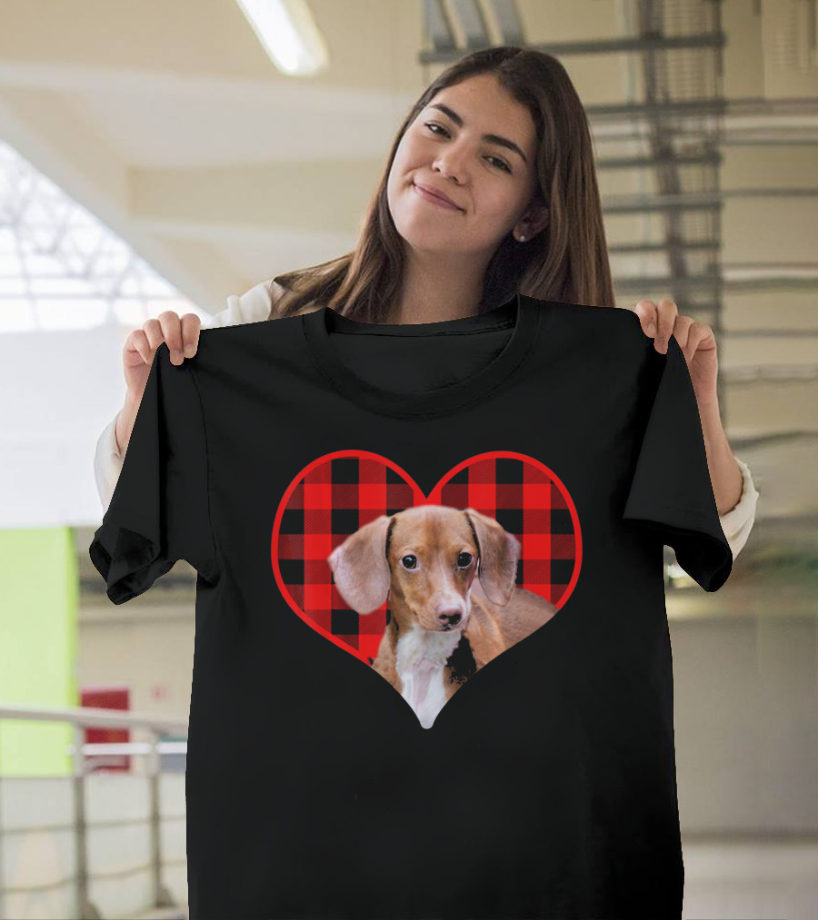 Dachshund In Red Plaid Heart Valentine's Day T-Shirt
