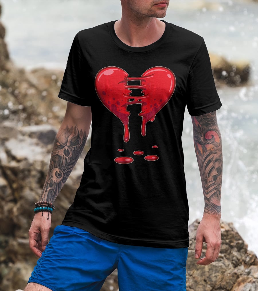 Dripping Broken Heart Halloween Valentin Red Graffiti T-Shirt