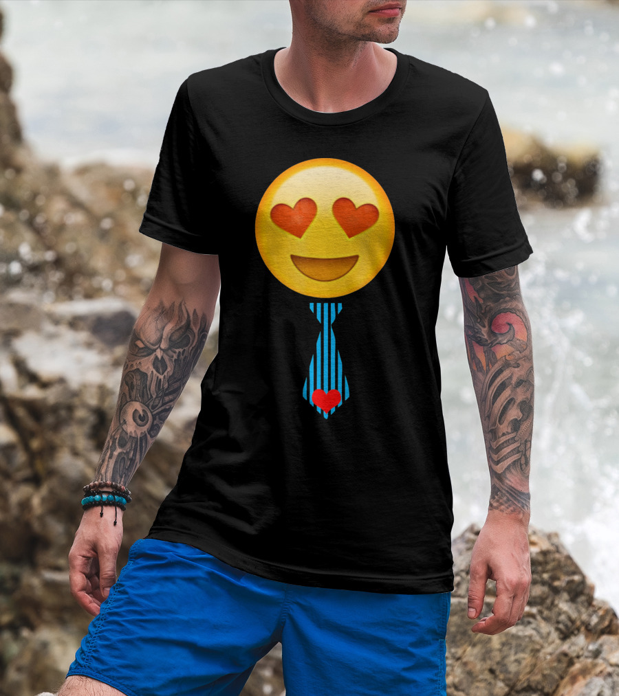 Emoji Heart Eyes Heart Tie Valentine T-Shirt