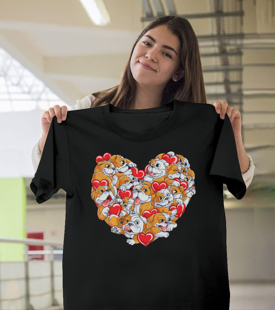 English Bulldog Heart Valentines Day T-Shirt