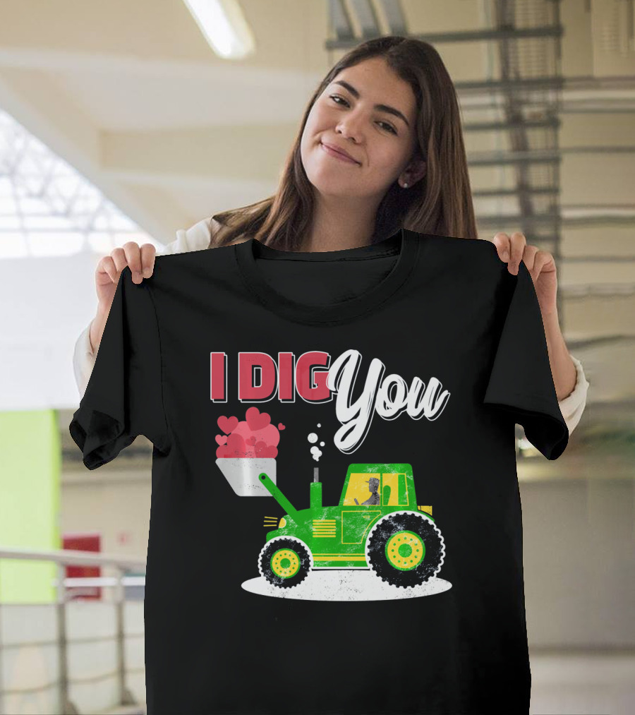 I Dig You Farmer Valentine's Day Tractor Hearts T-Shirt