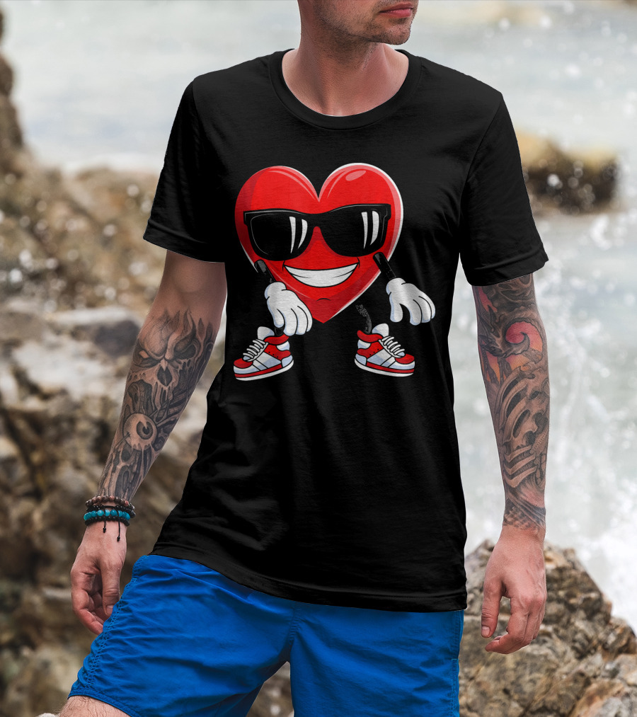 Floss Dance Heart Valentines Day Sunglasses Red Sneakers T-Shirt