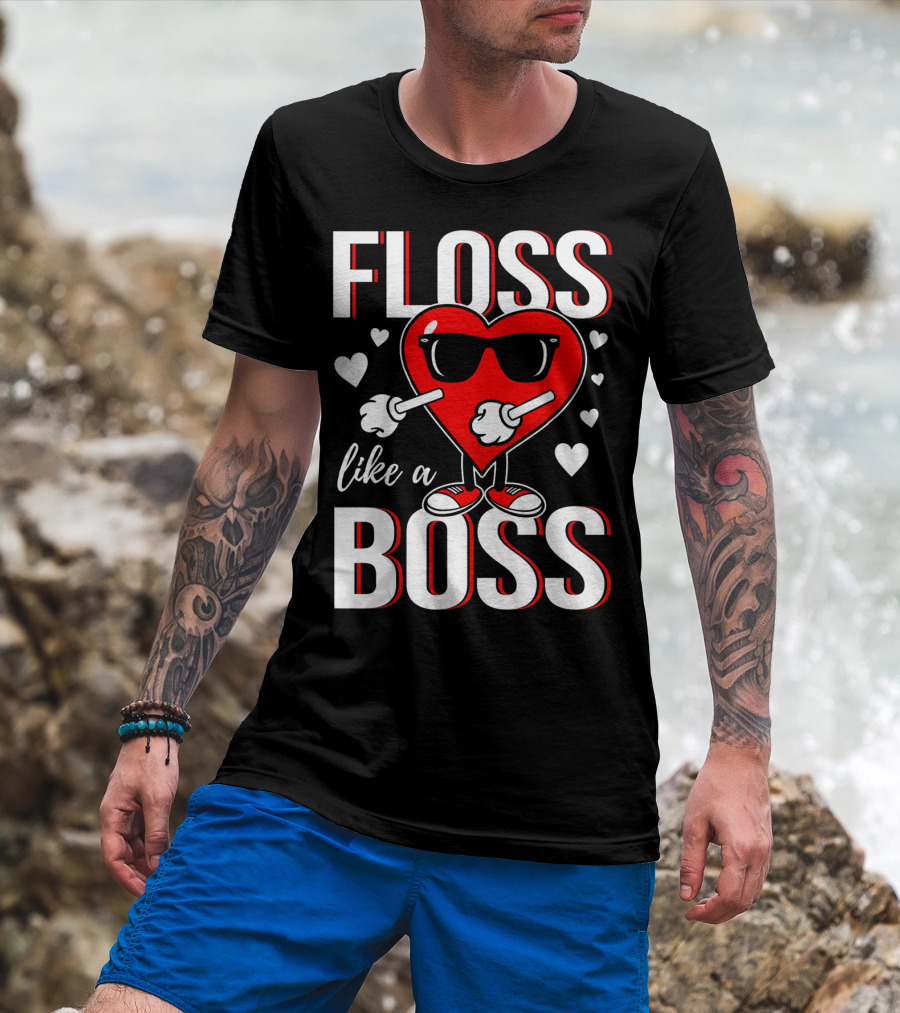 Floss Like A Boss Valentines Heart With Sunglasses T-Shirt