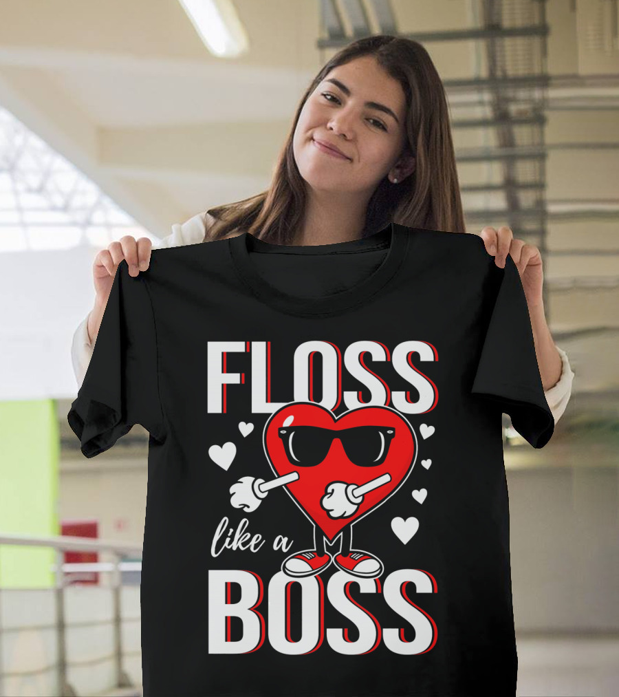 FLOSS LIKE A BOSS VALENTINES HEART WITH SUNGLASSES T-Shirt