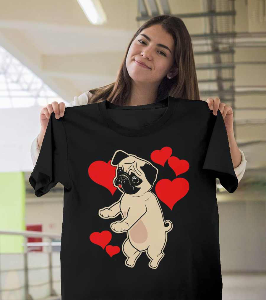 Pug Dancing with Hearts Valentine's Day T-Shirt