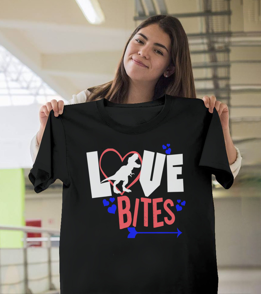 Love Bites Funny Anti Valentine Day Kids Dino T-Shirt