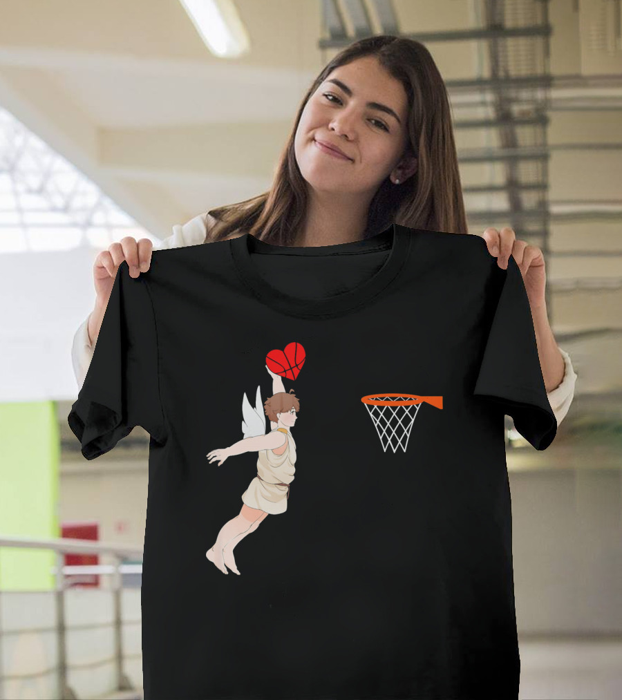 Cupid Dunking Heart Basketball Valentines Day for Bas T-Shirt