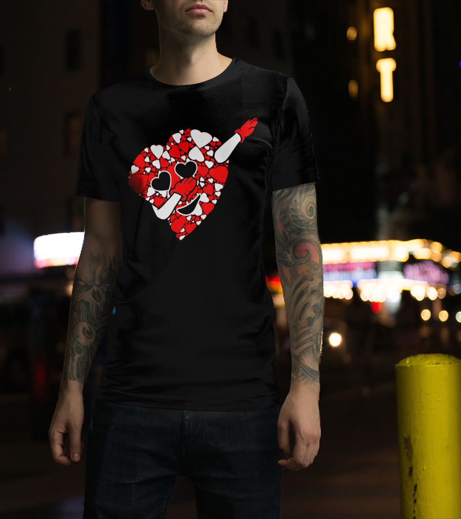 Funny Cute Dabbing Red White Hearts Vale T-Shirt