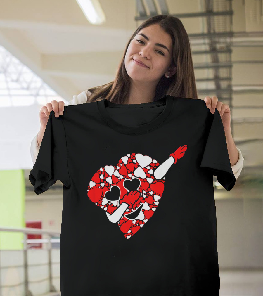 Funny Cute Dabbing Red White Hearts Vale T-Shirt