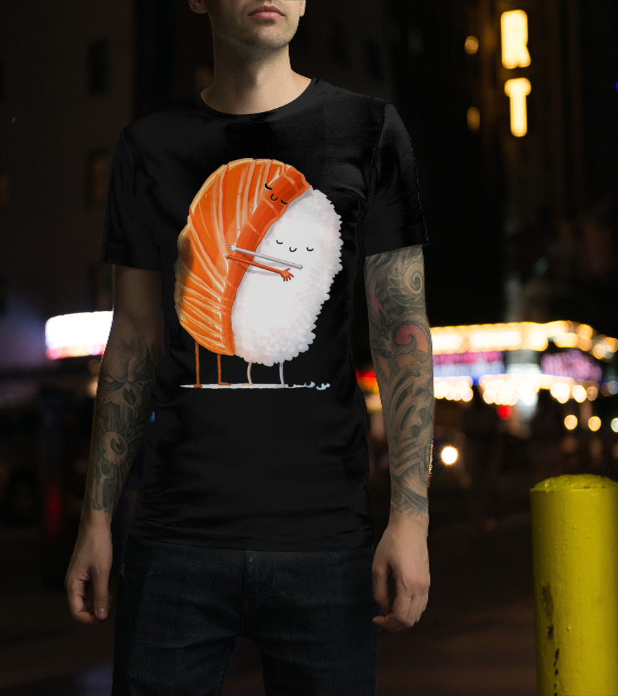 Cute Sushi Couple Embrace Valentine Hug T-Shirt