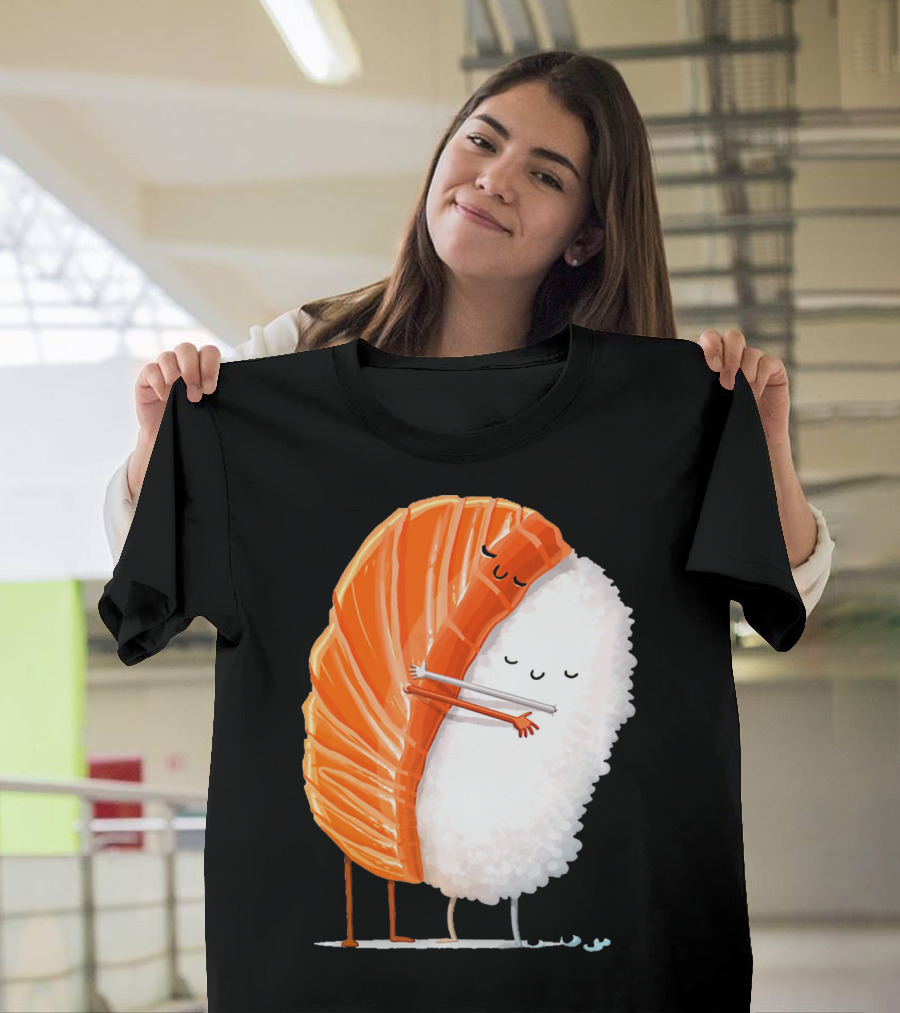 Cute Sushi Couple Embrace Valentine Hug T-Shirt