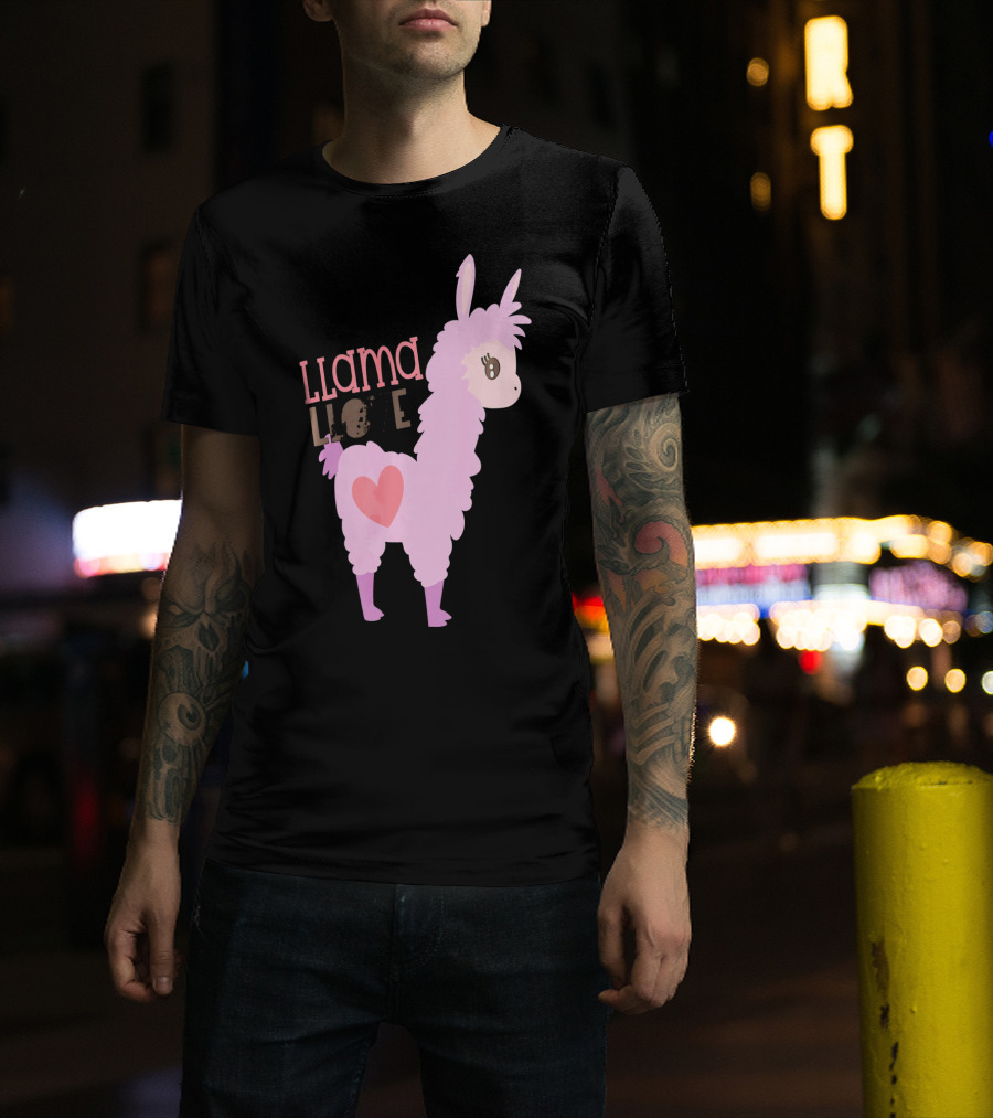 Llama Love Valentine Pink Heart T-Shirt