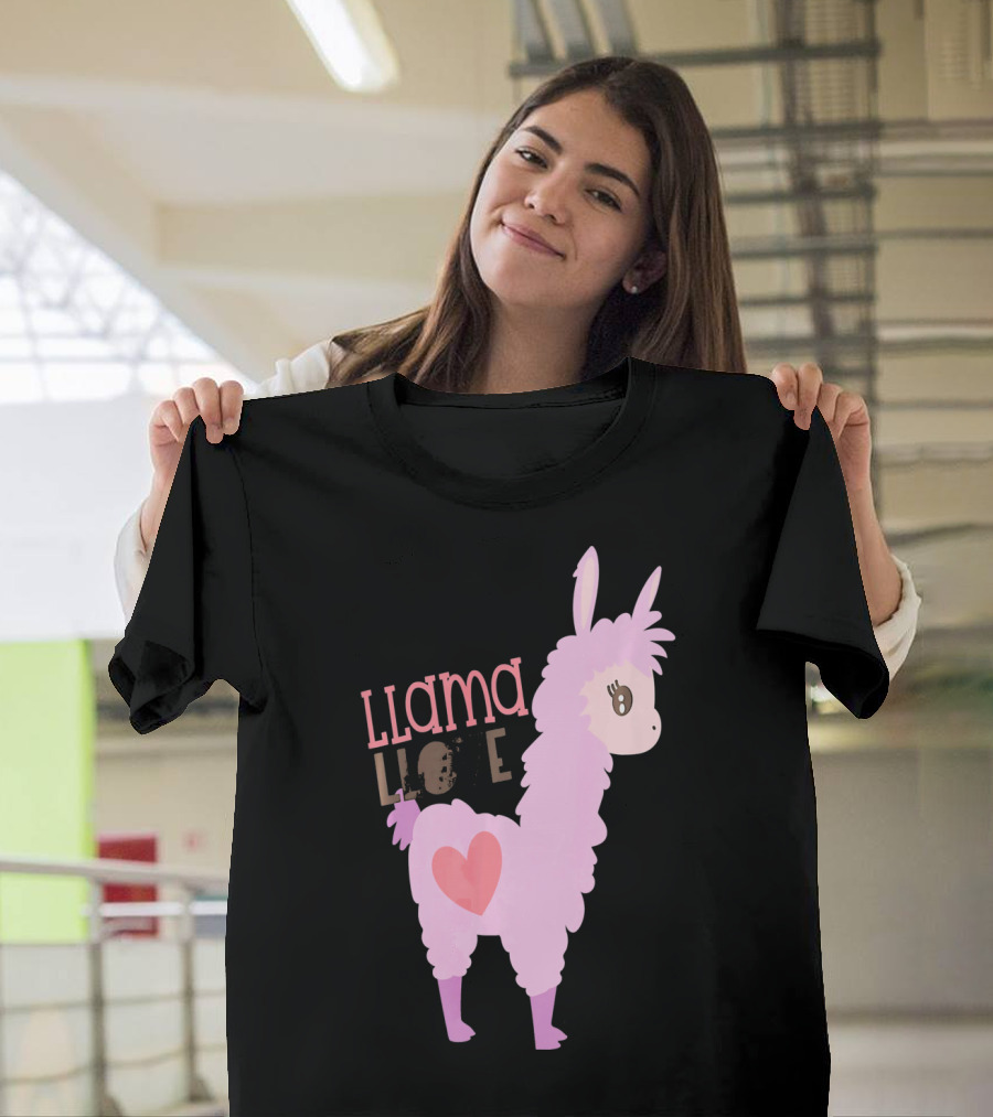 Llama Love Valentine Pink Heart T-Shirt