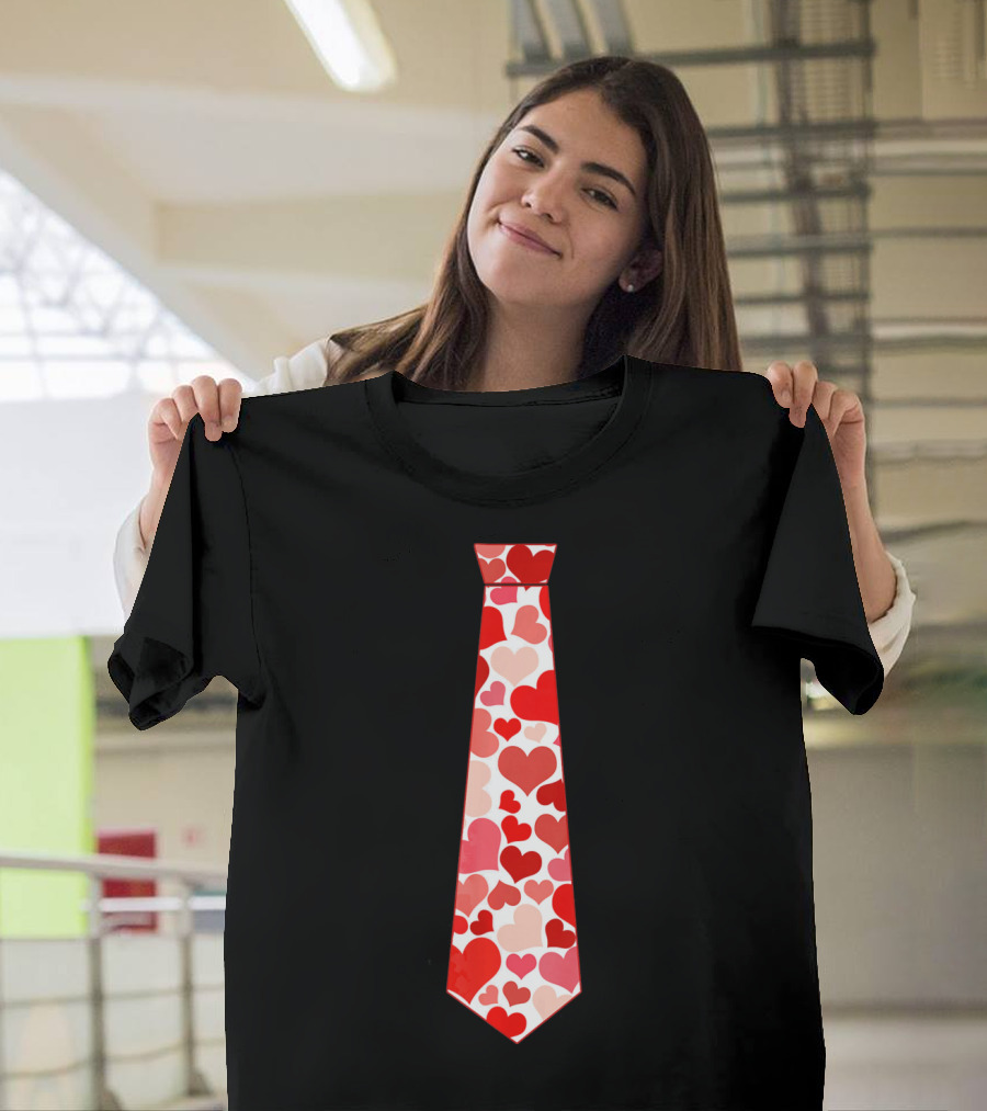 Funny Red Hearts Neck Tie for Valentine’s Day T-Shirt