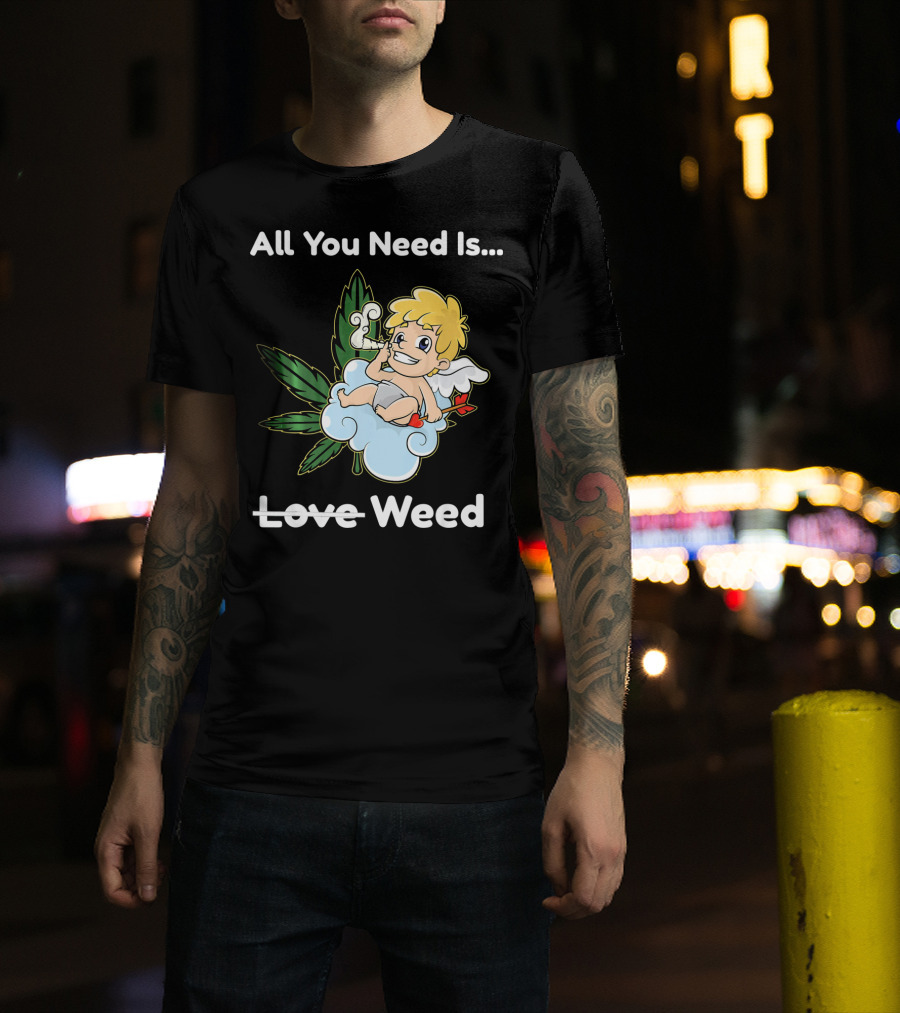 All You Need Is Weed Funny Valentines Day Cupid Smoki T-Shirt