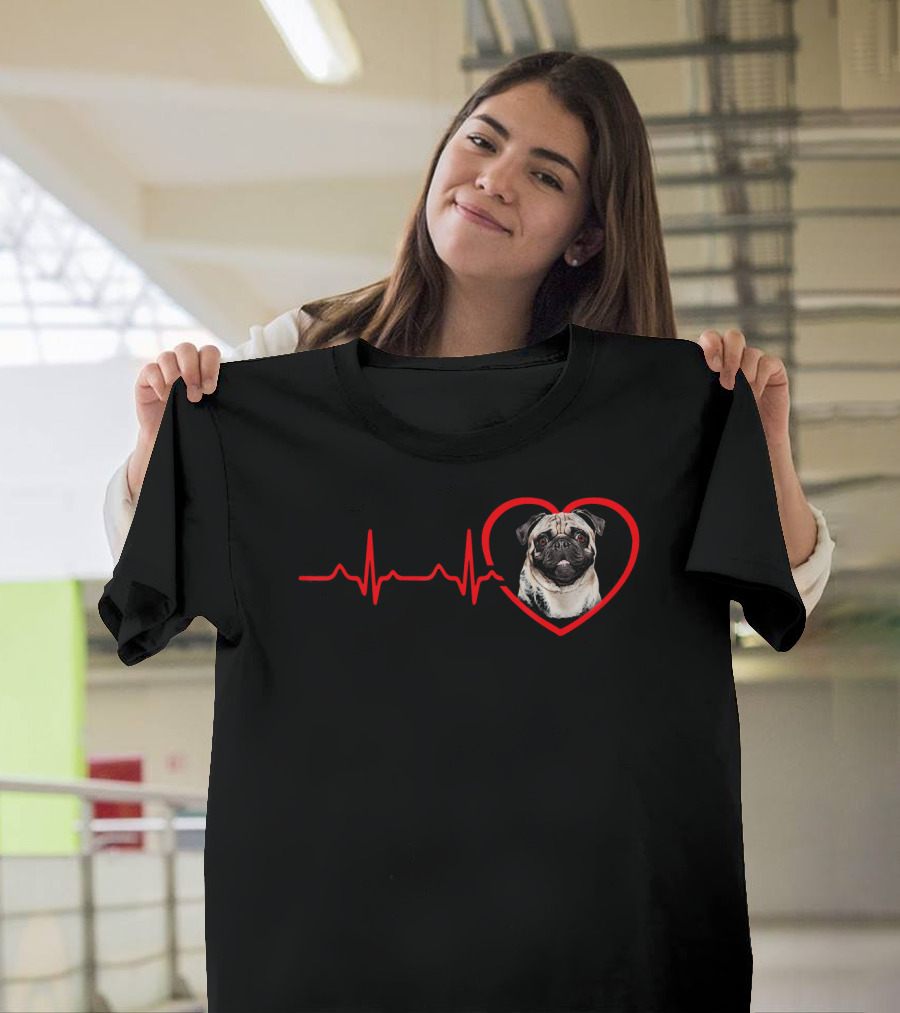 Funny Valentines Pug Heartbeat Dog Love T-Shirt