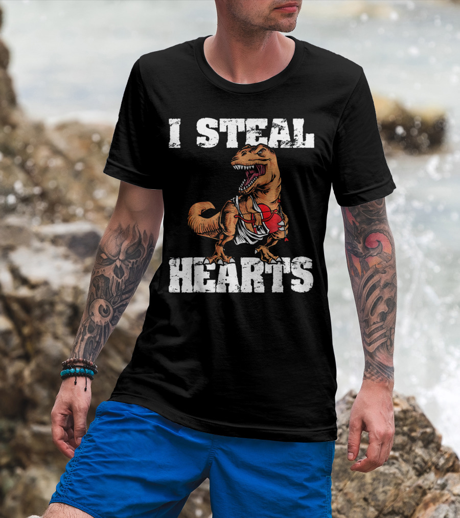 I Steal Hearts Funny Valentine Dinosaur Valentin T-Shirt