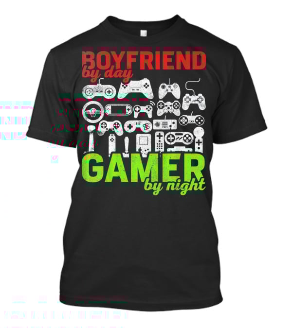 Boyfriend By Day Gamer By Night Valentines Day Gamer Controllers T-Shirt