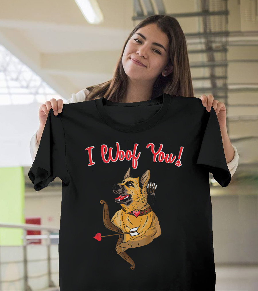 I Woof You German Shepherd Cupid With Heart Arrow Bow T-Shirt