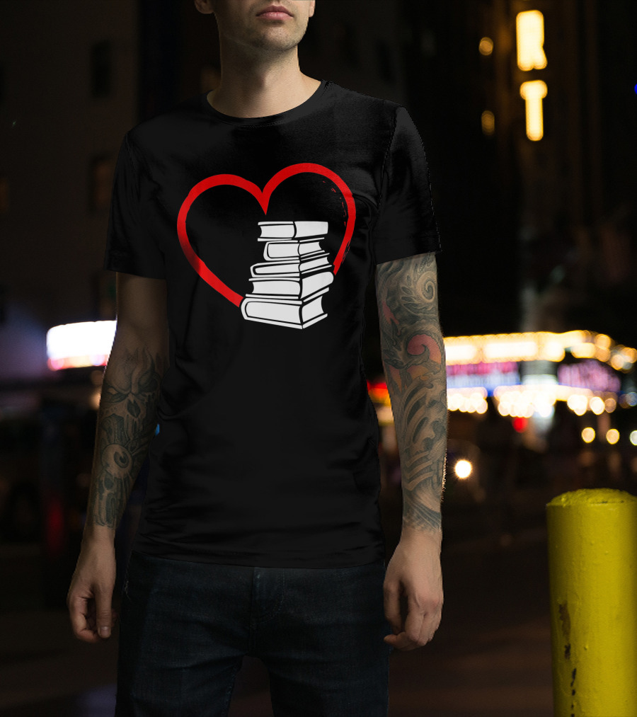Heart And Book Stack For Book Lovers T-Shirt