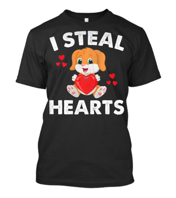 I Steal Hearts Girls Valentines Day Kids Puppy T-Shirt