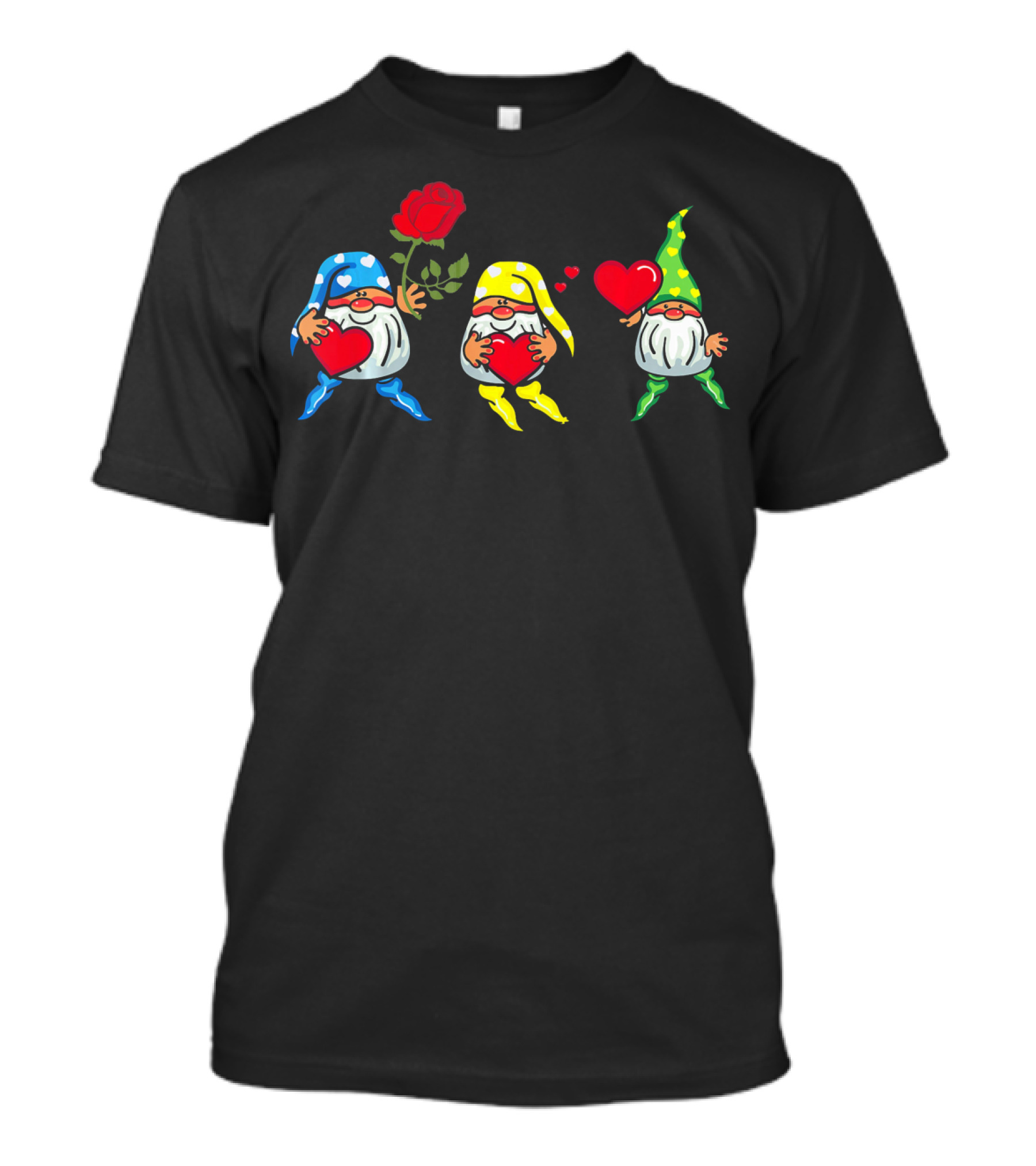 Valentine's Day Gnome Lovers Holding Hearts And Roses T-Shirt