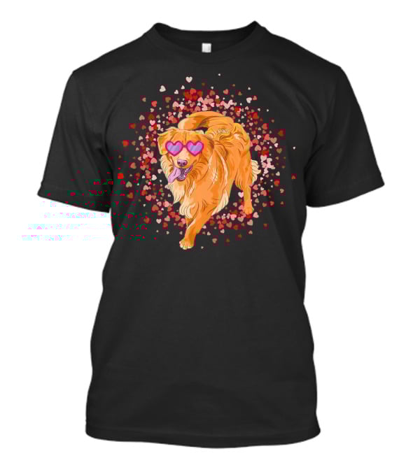 Golden Retriever With Heart Glasses Surrounded By Valentine's Day Hearts T-Shirt