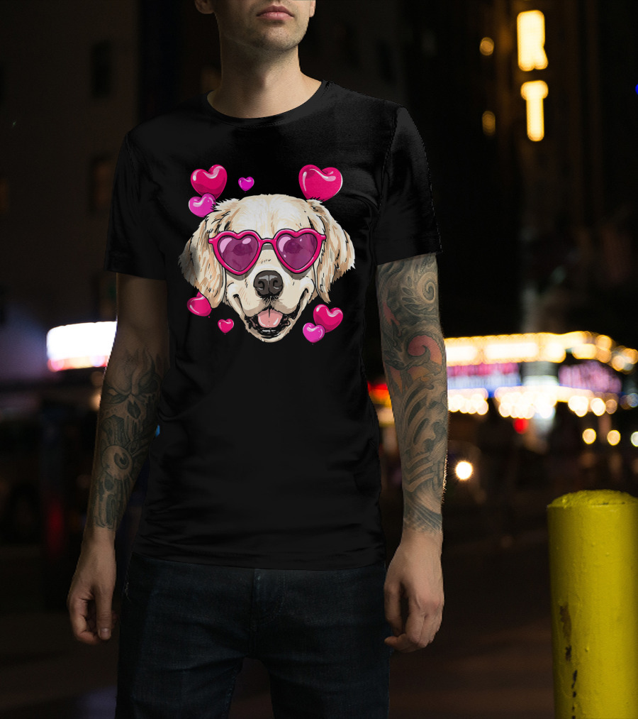 Golden Retriever Heart Sunglasses Valentine's Day Puppy Love T-Shirt