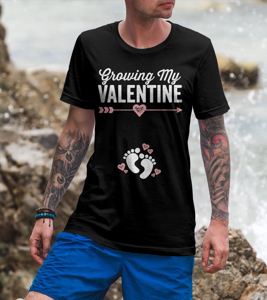Growing My Valentine Footprints Hearts T-Shirt