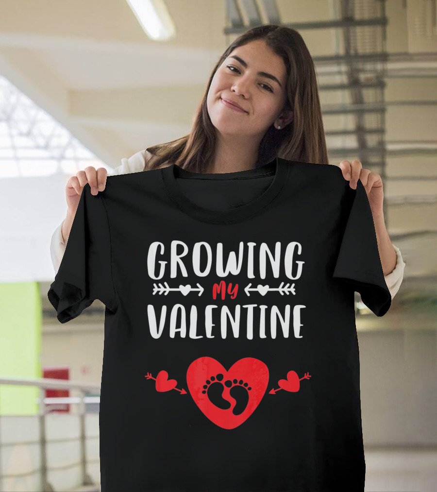 Growing My Valentine Heart Baby Footprints Arrows T-Shirt