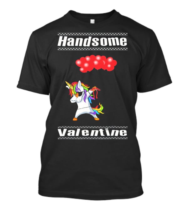 Handsome Valentine Unicorn Dab With Red Balloons T-Shirt