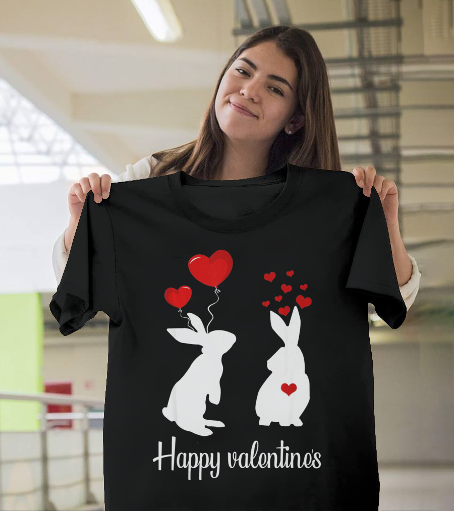 Happy Valentine's White Rabbits with Red Heart Balloons T-Shirt