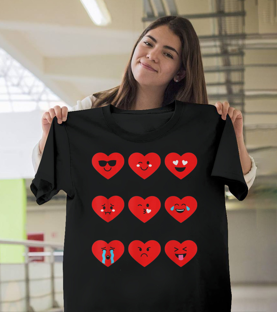 Heart Emoticon Valentines With Cute Faces And Expressions T-Shirt