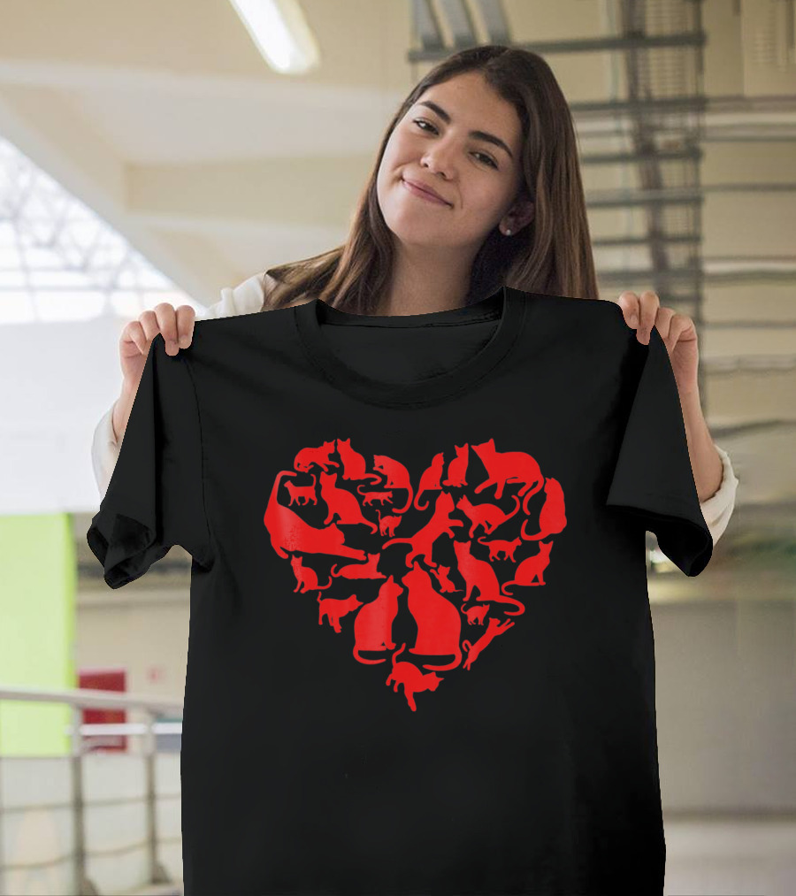 Heart Shaped Cats Valentines Day Kitten T-Shirt