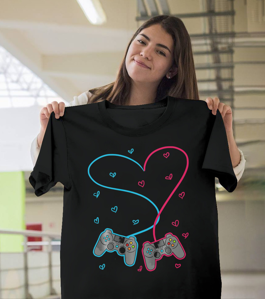 Heart Lovely Hearts Valen Game Controller Love T-Shirt